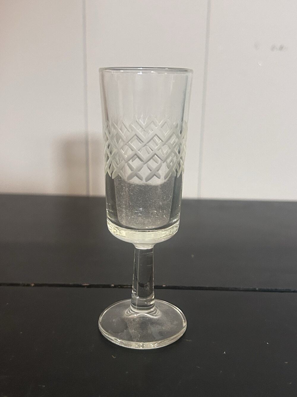 Vintage Cordial Liqueur Glass Clear Frosted Lattice Etched 5” Unmarked